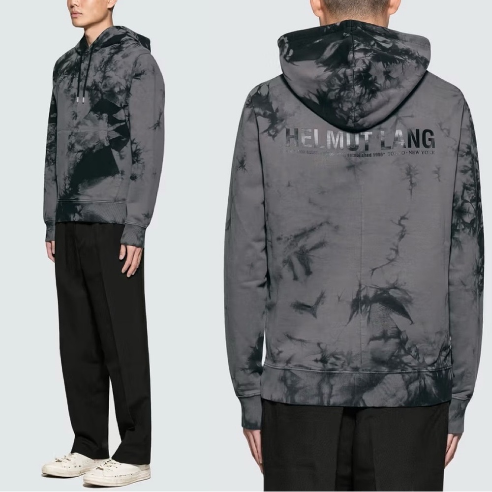 Men's Helmut Lang Tie Dye Logo Hoodie Autumn/Winter 2018 Collection Grey
